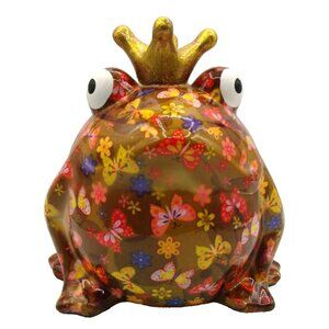 Pomme Pidou Original Freddy Frog Bank Crown Ceramic Decoupage Butterflies Floral